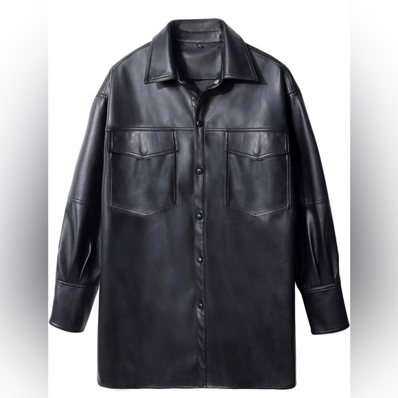 NWT Vintage style Women Faux Leather Blazer Jackets,Vegan Leather bottom/Medium - Picture 3 of 12